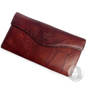 Buxton Wallet Marbled Leather Long Trifold with Kiss Lock Coin Pocket Vintage